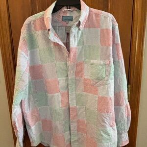 Chase Long Sleeve Muti-Color Patchwork Seersucker shirt Lg Castaway 100% cotton